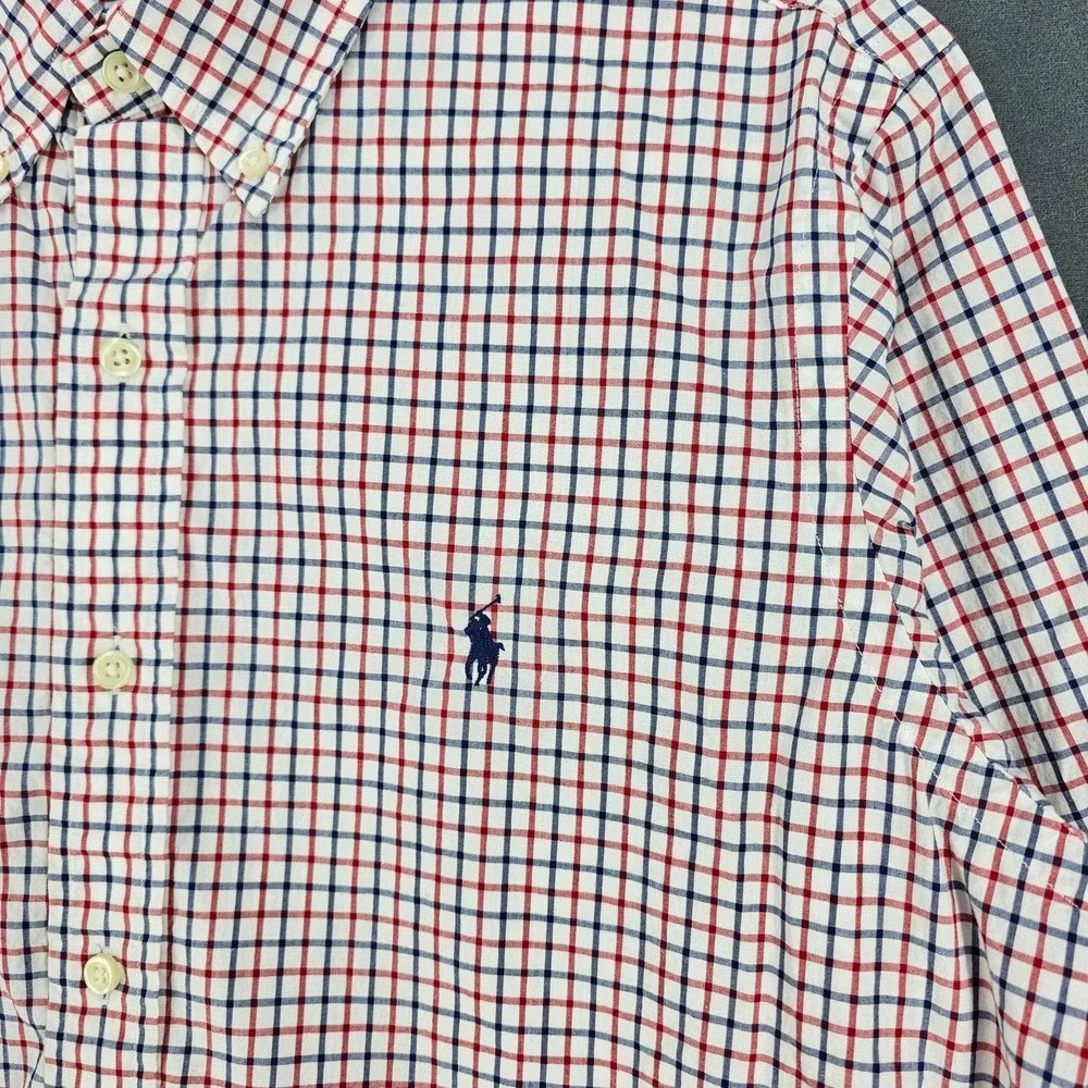 Polo Ralph Lauren Shirt Mens Medium White Red Blue Check Button Down Long Sleeve